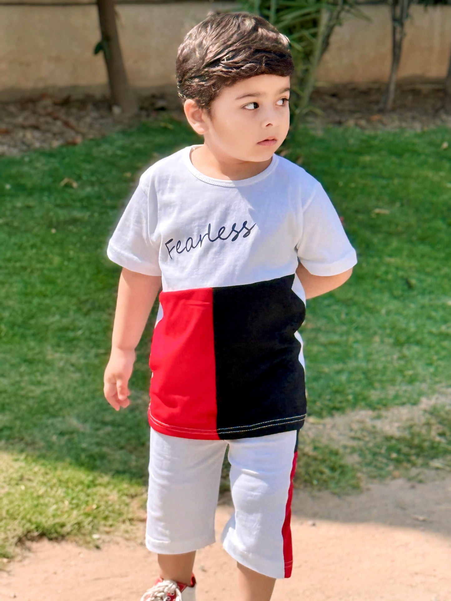 Red and Black Fearless Printed Kids Short Set (Each)