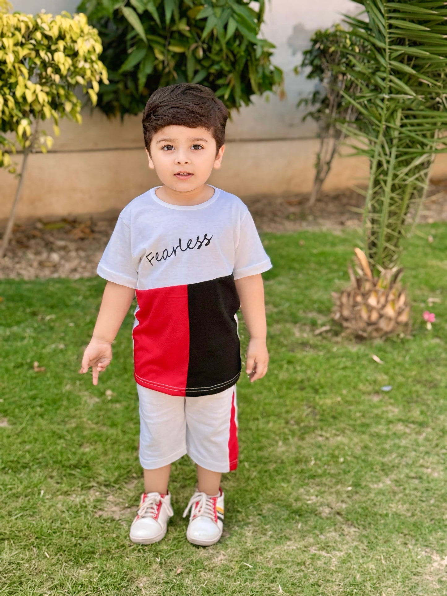 Red and Black Fearless Printed Kids Short Set (Each)