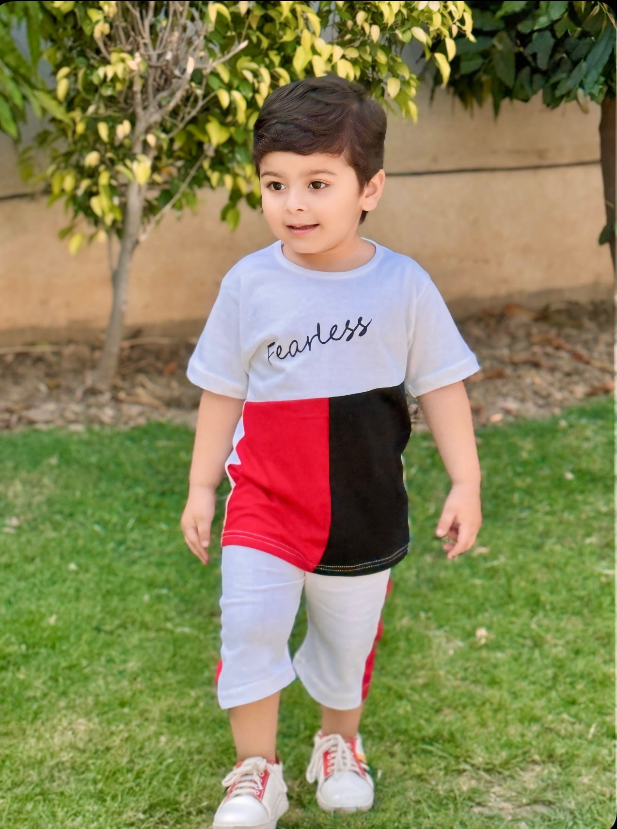 Red and Black Fearless Printed Kids Short Set (Each)