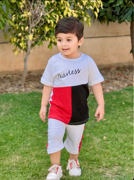 Red and Black Fearless Printed Kids Short Set (Each)