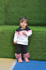 Fleece Fabric Black & Pink Panel  Kids Winter Suit ( Each )
