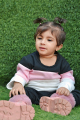 Fleece Fabric Black & Pink Panel  Kids Winter Suit ( Each )