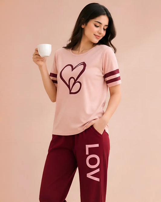 Two Heart Printed Night Suit