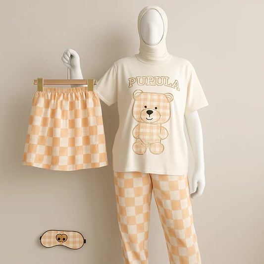 Noise Cotton 3 Piece Printed Night Suit Creamy Teddy