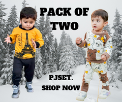 Fleece Fabric Multi Bear & Yellow Paris Printed Suit  Pack Of Two