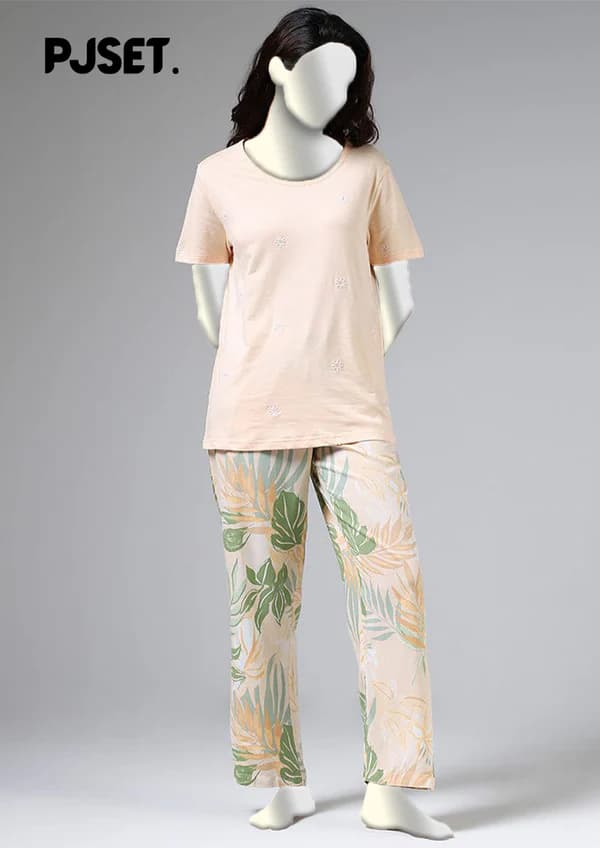 Peach Pajama Printed Night Suit