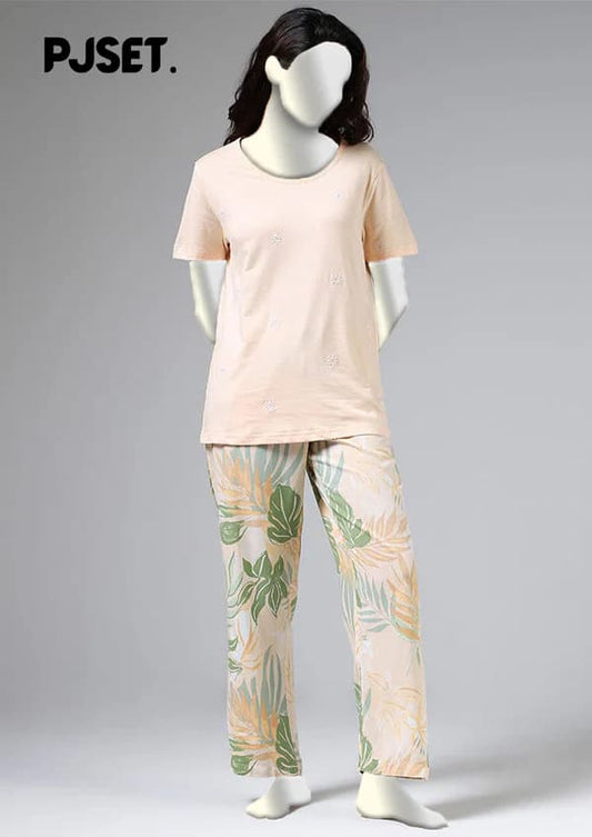Peach Pajama Printed Night Suit