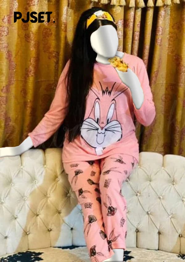 Pink Bunny Printed Night Suit