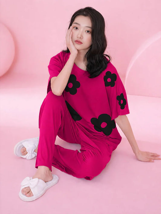 Raspberry Pink Print Sleepwear PJ Set