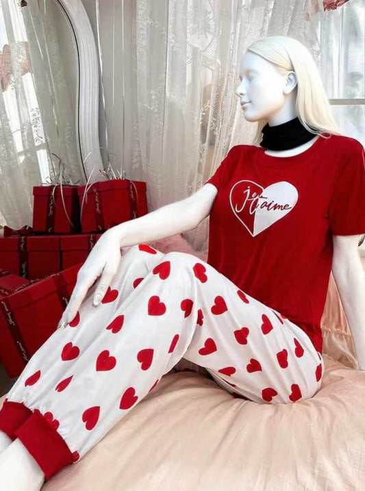 Red Heart Printed Night Suit