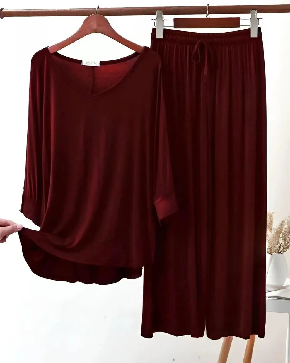 Maroon Plain Palazo Night Suit