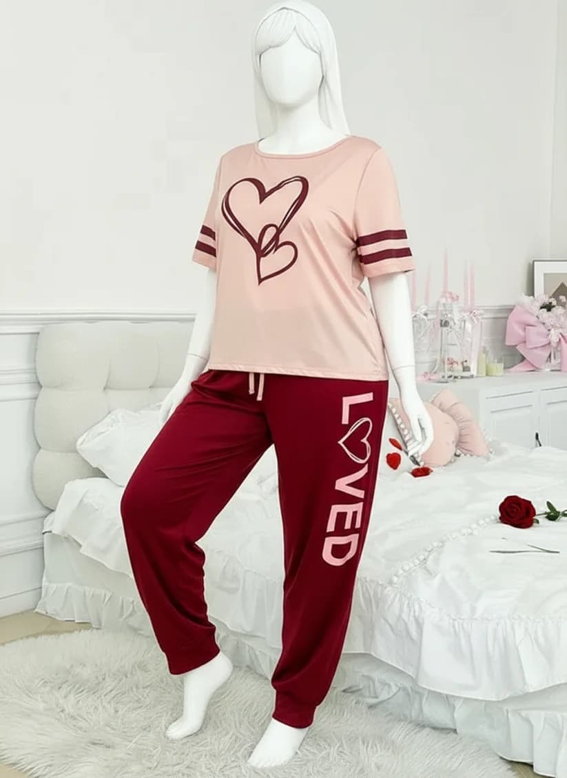 Two Heart Printed Night Suit