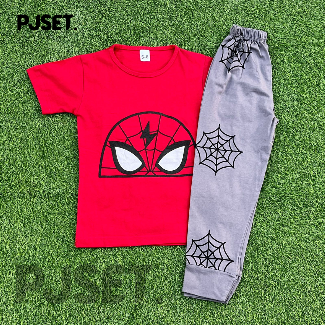 Red Spider Man Printed Half Sleeve Kids Suit (Each)