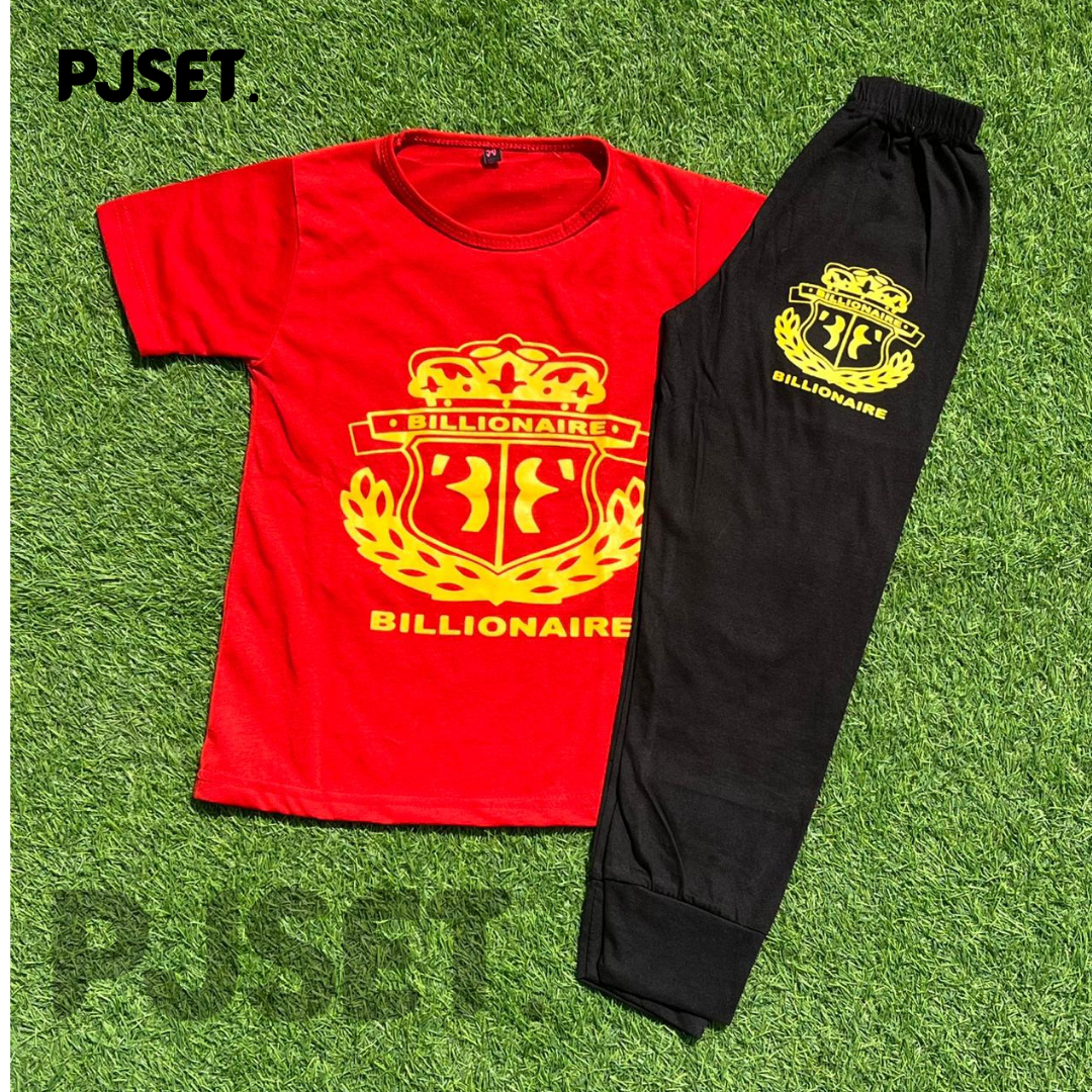 Red Billionaire Tracksuit Printed Half Sleeve Kids Suit (Each)