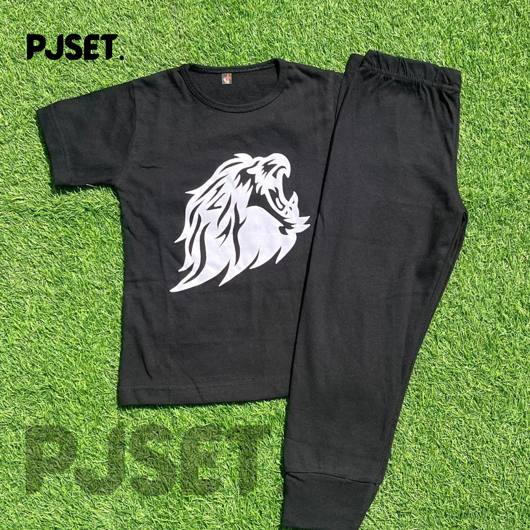 Black Lion Printed Half Sleeve Kids Suit (Each)