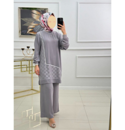 Winter Grey Mosaic Printed Long Sleeves 2 PC Co-Ord Set