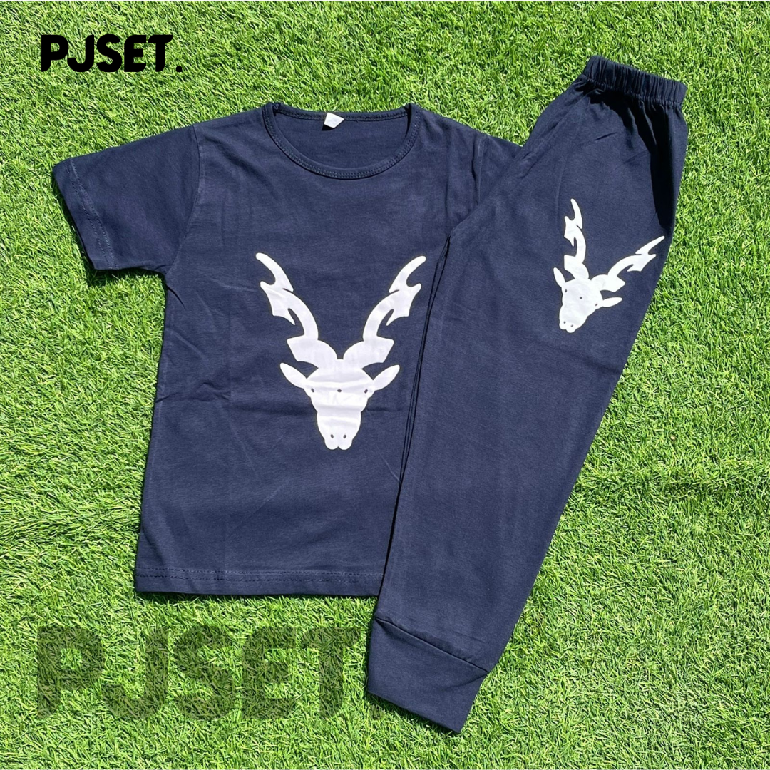 Blue Markhor Printed Half Sleeve Kids Suit (Each)
