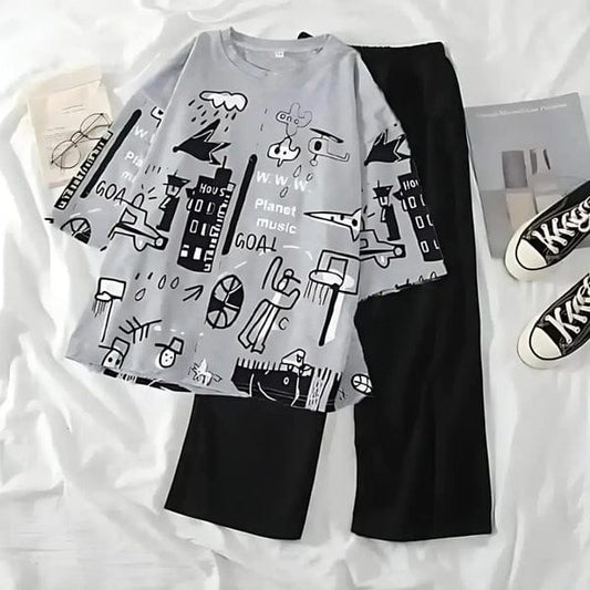 Grey Funcky Printed Night Suit