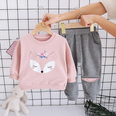 Fleece Fabric Pink Fox Printed Kids Winter Suit ( Each )