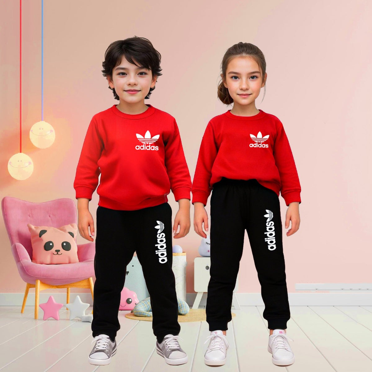 Fleece Fabric Red Adidas Printed Kids Winter Suit ( Each )