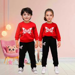 Fleece Fabric Red Butterfly Printed Kids Winter Suit ( Each )