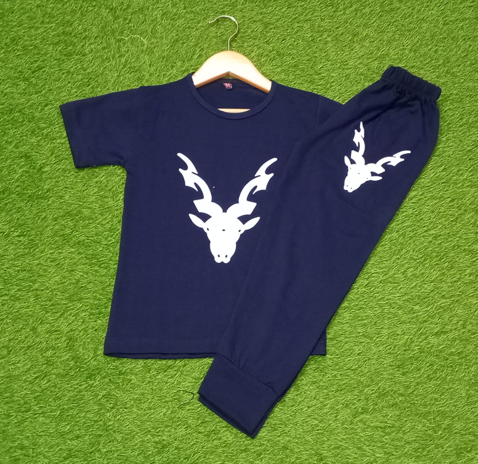 Blue Markhor Printed Half Sleeve Kids Suit (Each)