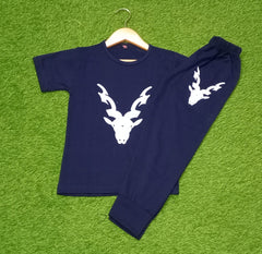 Blue Markhor Printed Half Sleeve Kids Suit (Each)