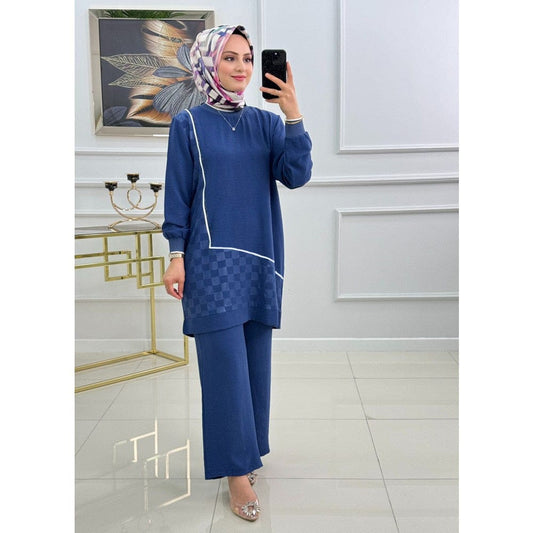Winter Blue Mosaic Printed Long Sleeves 2 PC Co-Ord Set