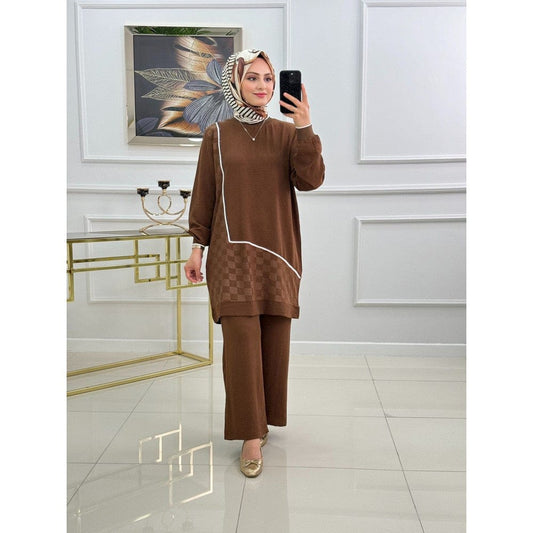 Winter Brown Mosaic Printed Long Sleeves 2 PC Co-Ord Set