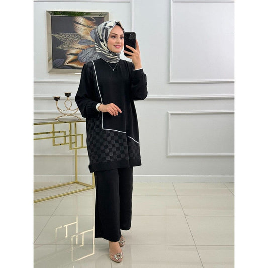 Winter Black Mosaic Printed Long Sleeves 2 PC Co-Ord Set
