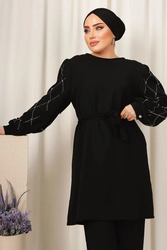 Winter Black Diamond Printed Long Sleeves 2 PCs Co-Ord Set