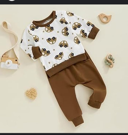 Brown Car Printed Kids Winter Suit ( Each )