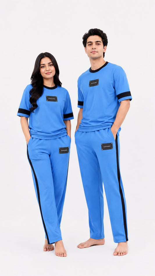 Blue Elegant Round Neck Penal Co-Ord Set