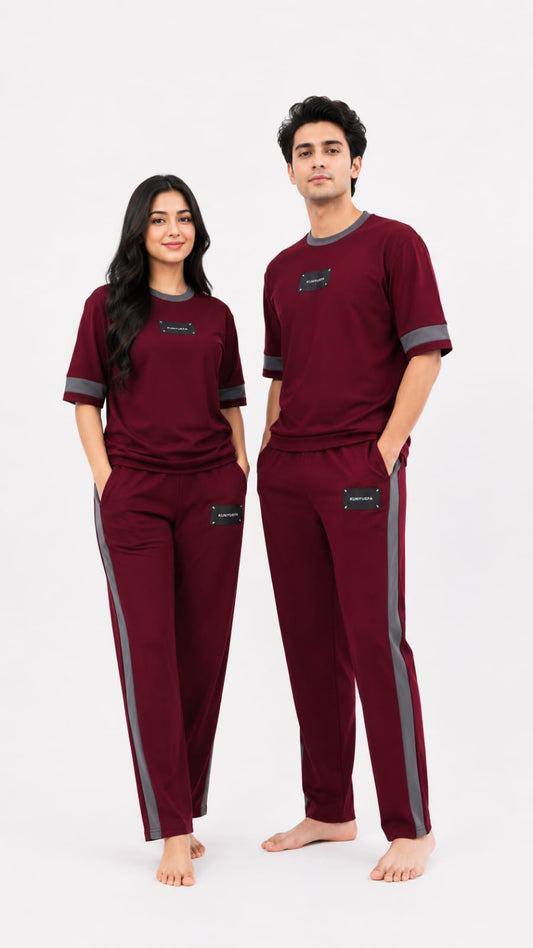 Maroon Elegant Round Neck Penal Co-Ord Set