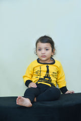 Fleece Fabric Yellow Paris Printed Suit  ( Each )