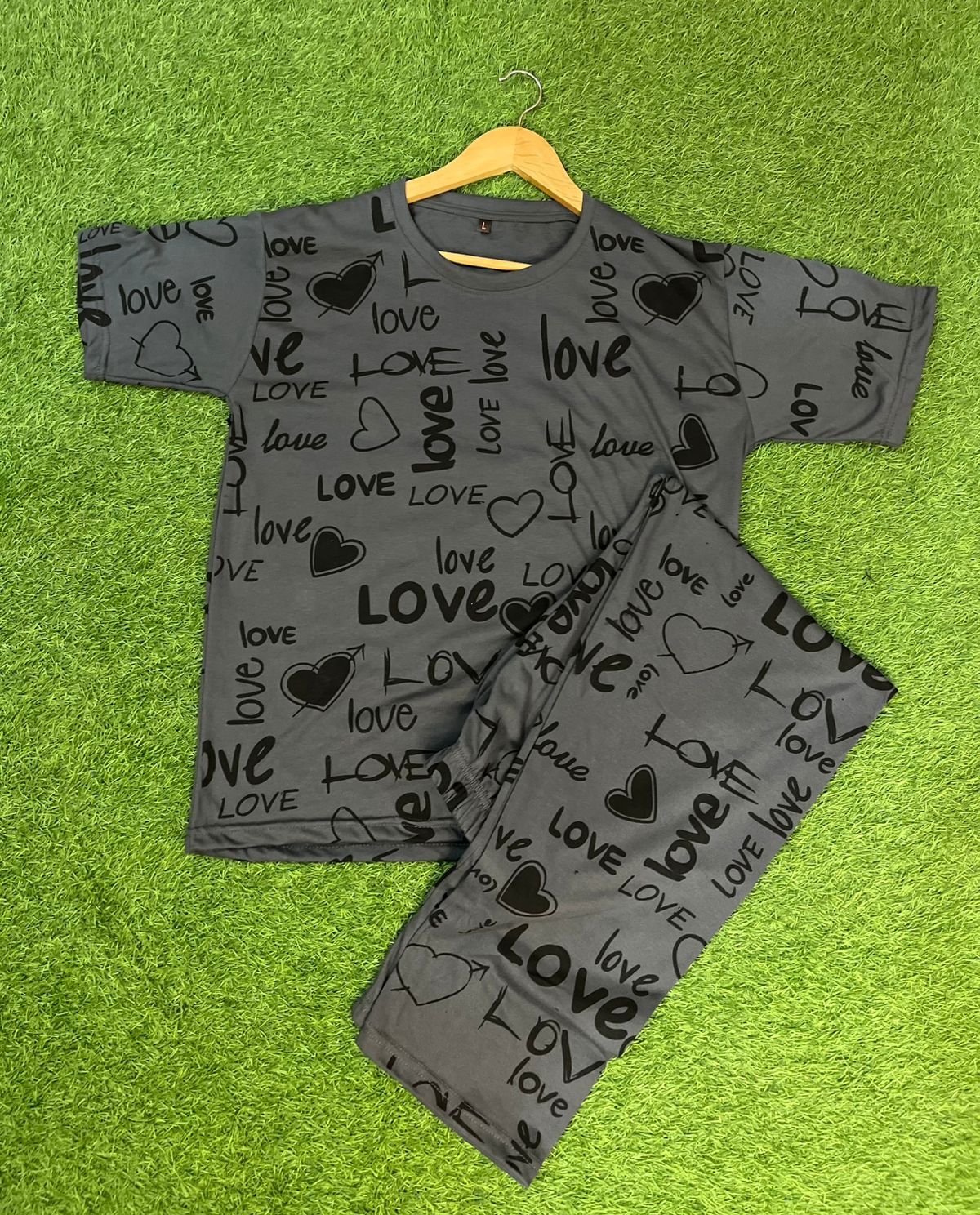 Grey Love Printed Night Suit