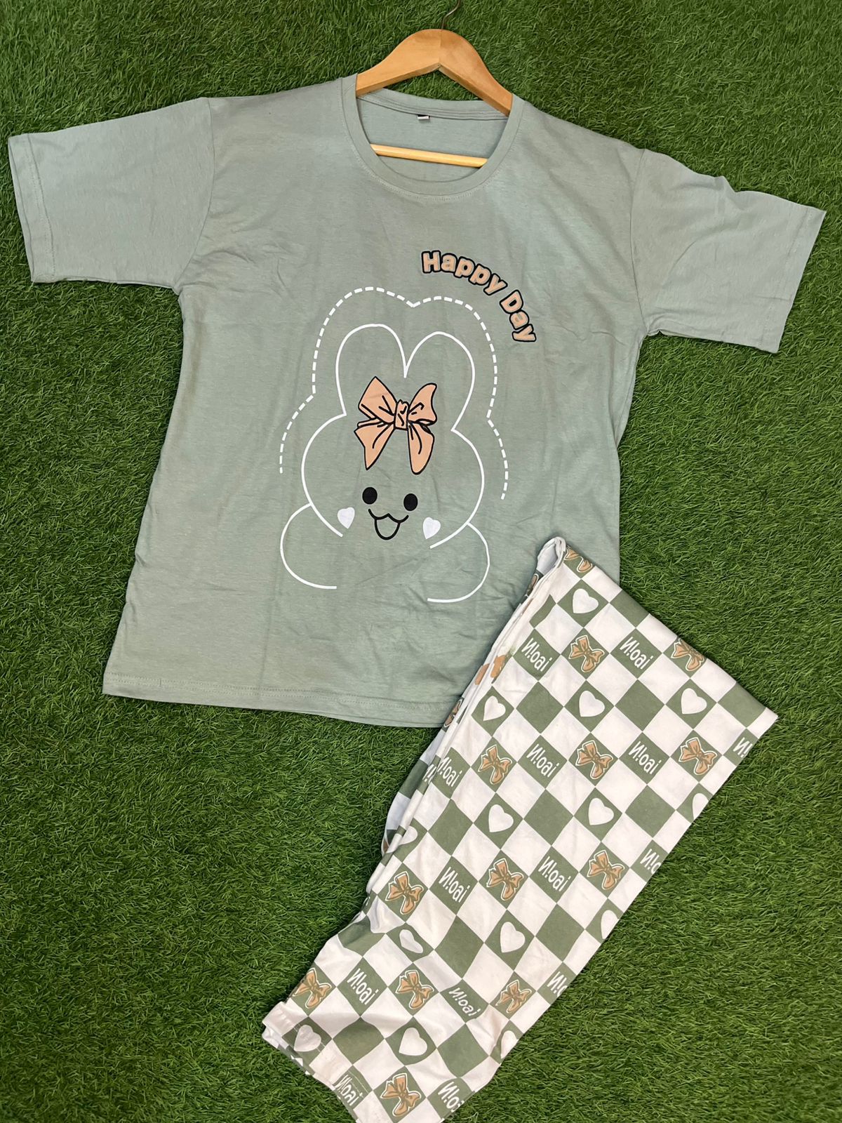 Olive Green Printed Night Suit