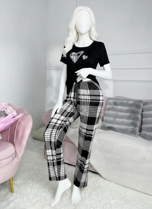 White Heart Printed Night Suit