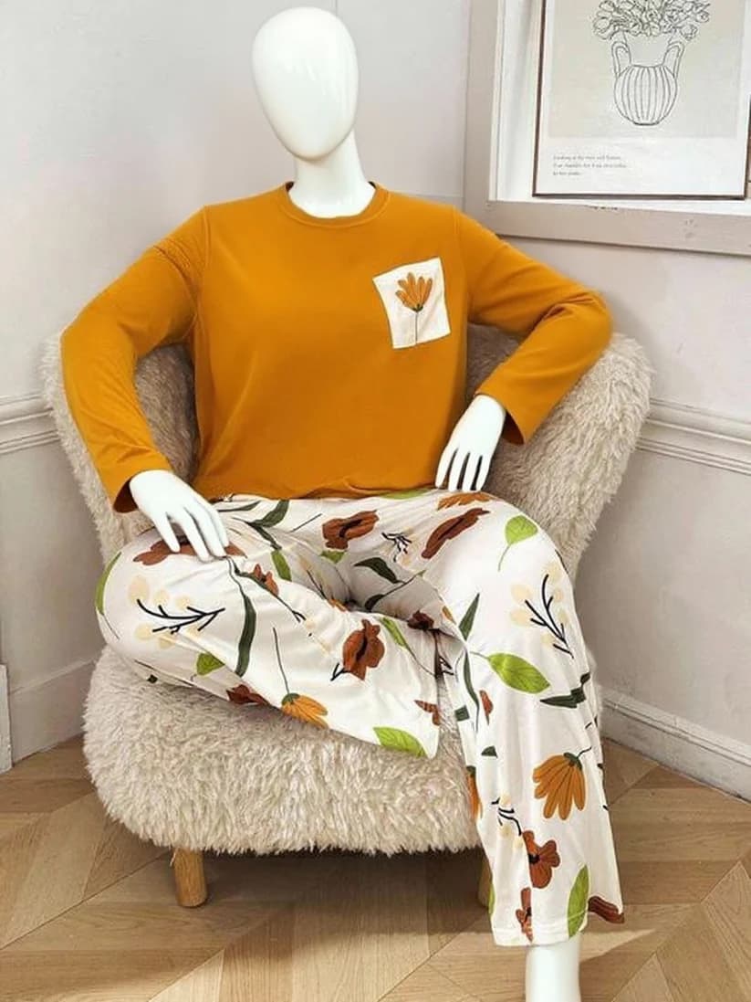 Yellow Flower Pocket Printed Night Suits