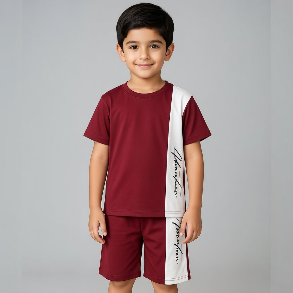 Maroon Signature Printed Kids Short Set (Each)