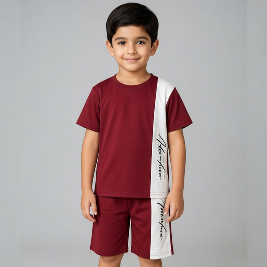 Maroon Signature Printed Kids Short Set (Each)