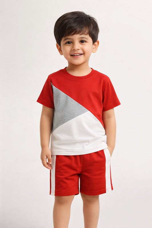 Red Panel Kids Short Set (Each)