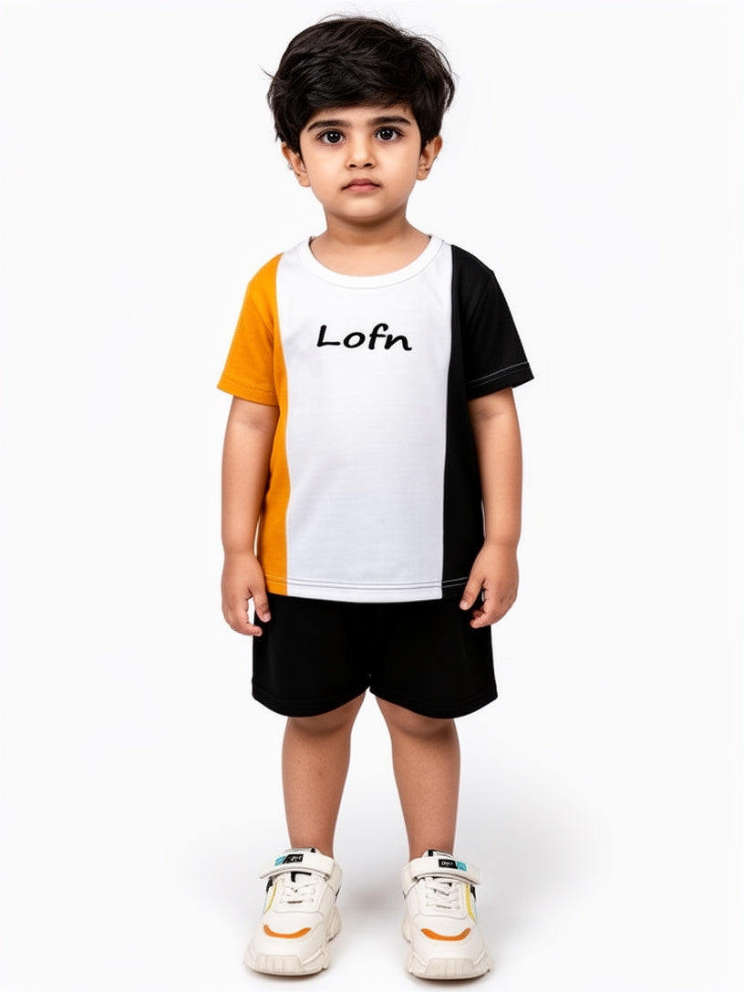 Yellow and Black Lofn Printed Kids Short Set (Each)