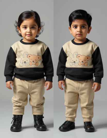 Black & Skin Bunny Printed Kids Winter Suit ( Each )