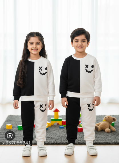 White & Black Smile Printed Kids Winter Suit ( Each )