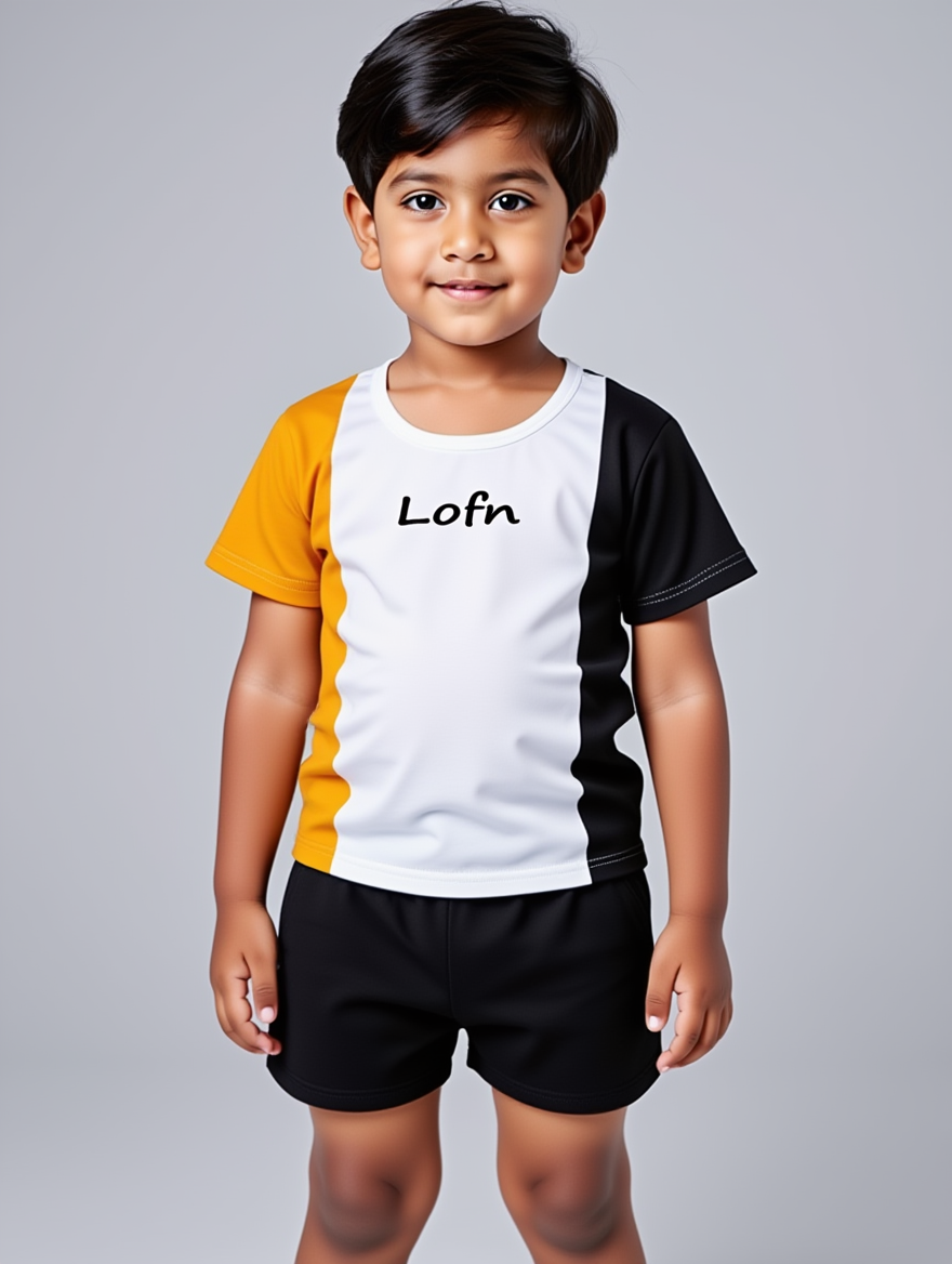 Yellow and Black Lofn Printed Kids Short Set (Each)