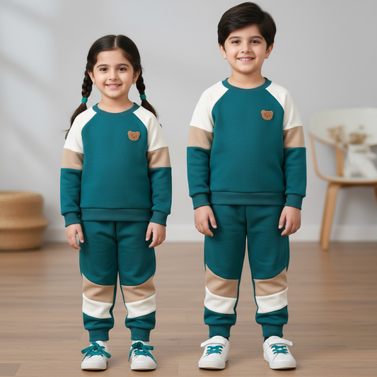 Green Teddy Printed Kids Winter Suit (Each)