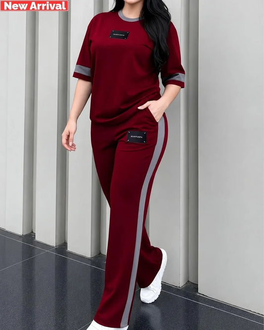 Maroon Elegant Round Neck Penal Co-Ord Set