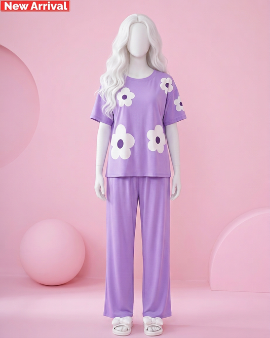 Lavender Flower Print Sleepwear PJ Set