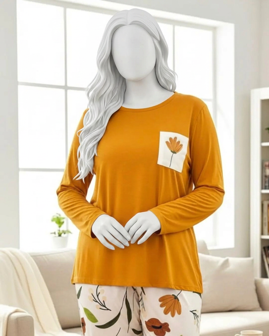 Yellow Flower Pocket Printed Night Suits